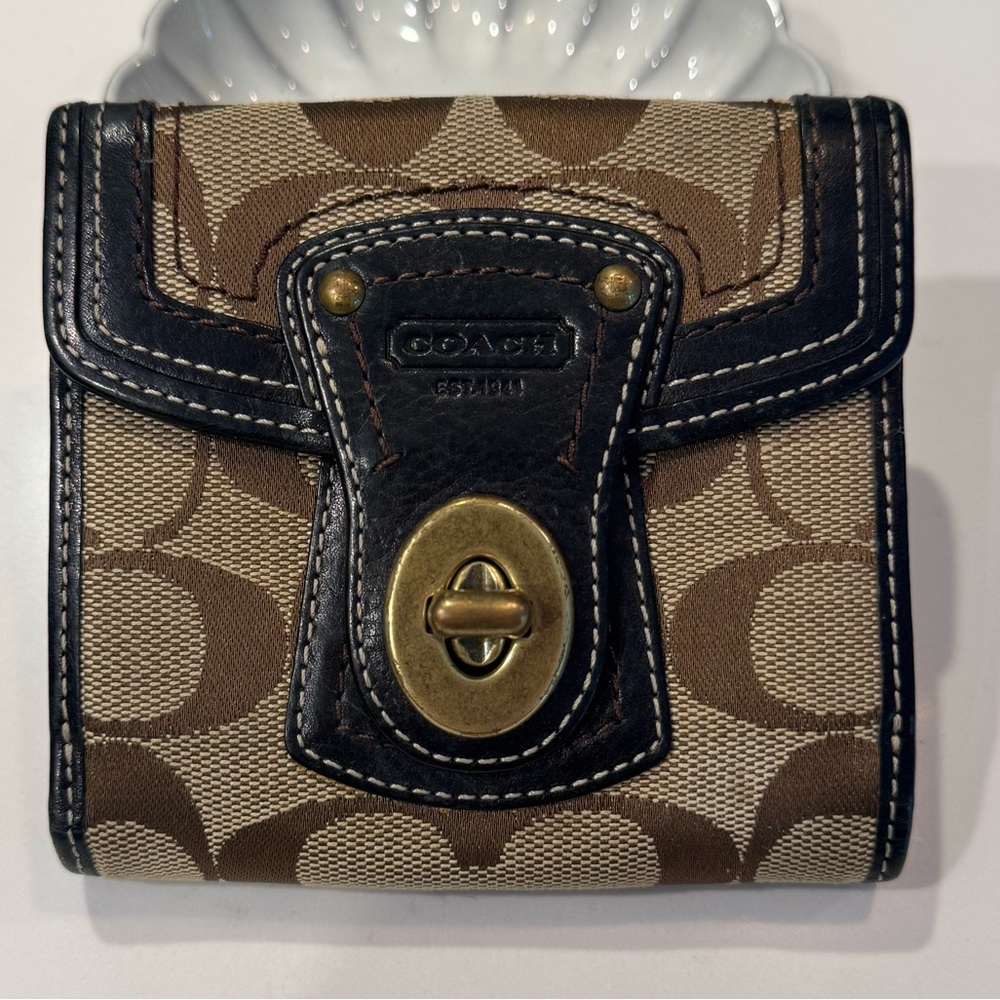Coach Tan Wallet with Gold Clasp